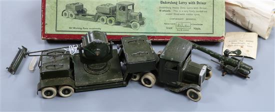 A Britains Underslung Heavy Duty Lorry with Driver, No. 1641, fitted with searchlight No. 1640 and Anti-Aircraft Gun